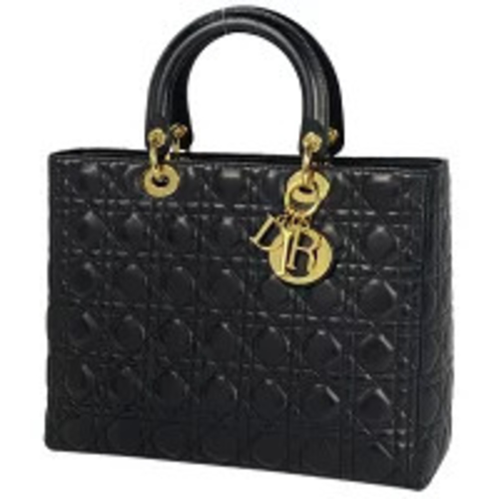 Christian Dior Lady Cannage Shoulder Bag Handbag Leather Black